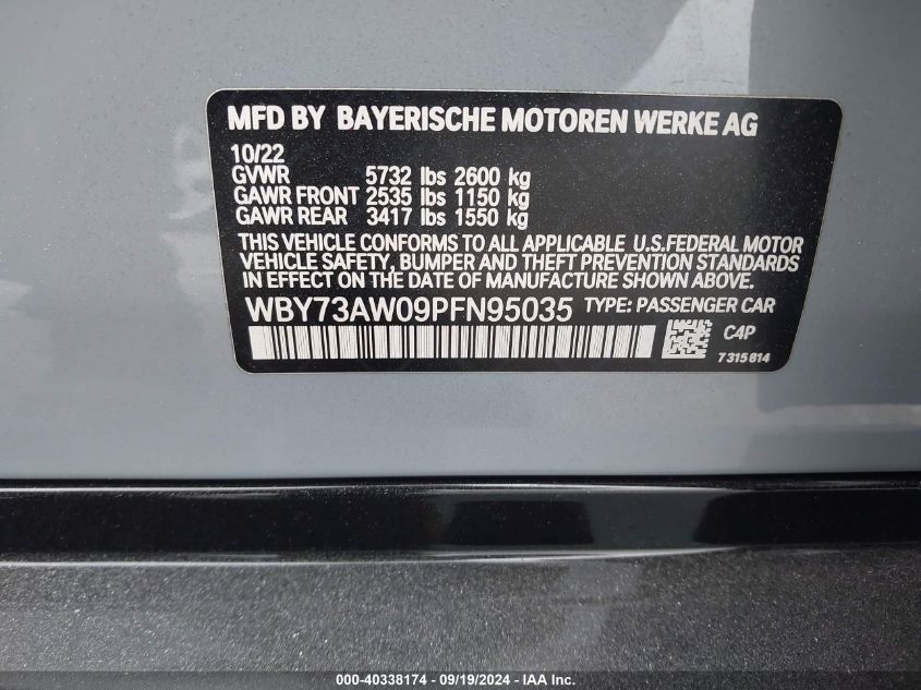 2023 BMW I4 Edrive40 VIN: WBY73AW09PFN95035 Lot: 40338174