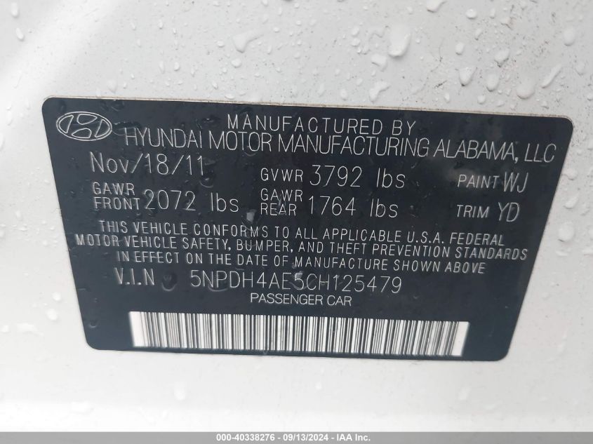 5NPDH4AE5CH125479 2012 Hyundai Elantra Gls