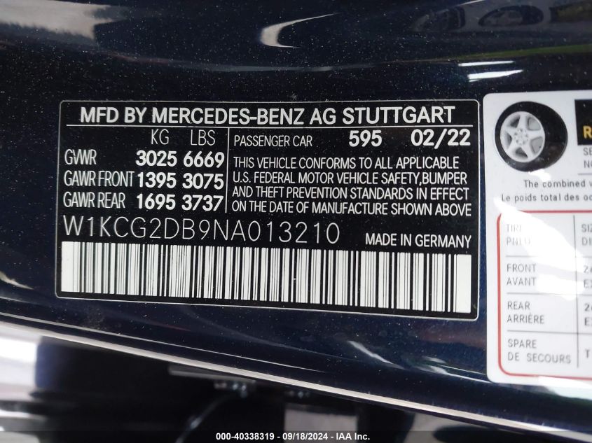 W1KCG2DB9NA013210 2022 Mercedes-Benz Eqs 450+