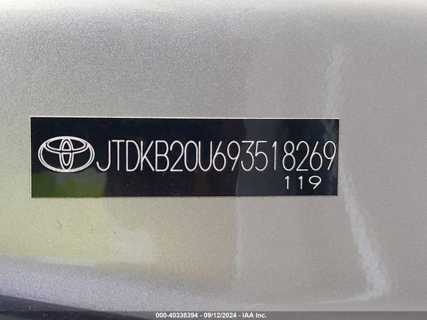 2009 Toyota Prius VIN: JTDKB20U693518269 Lot: 40338394