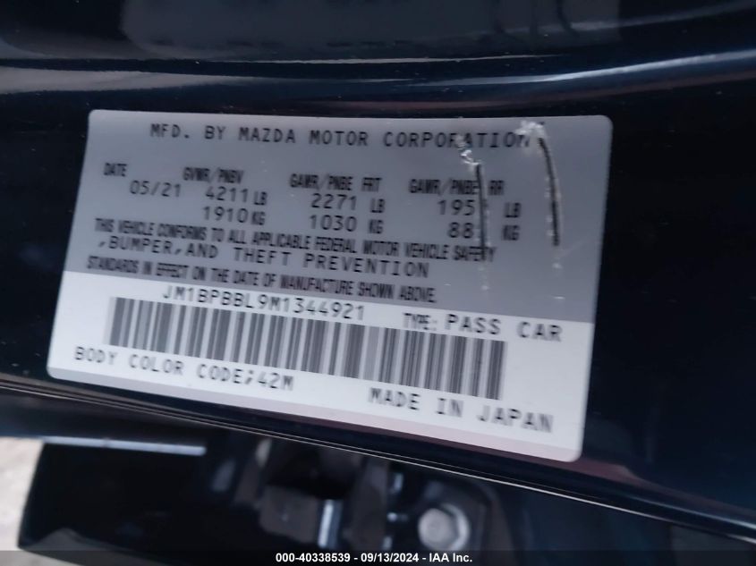 JM1BPBBL9M1344921 2021 Mazda Mazda3 Select