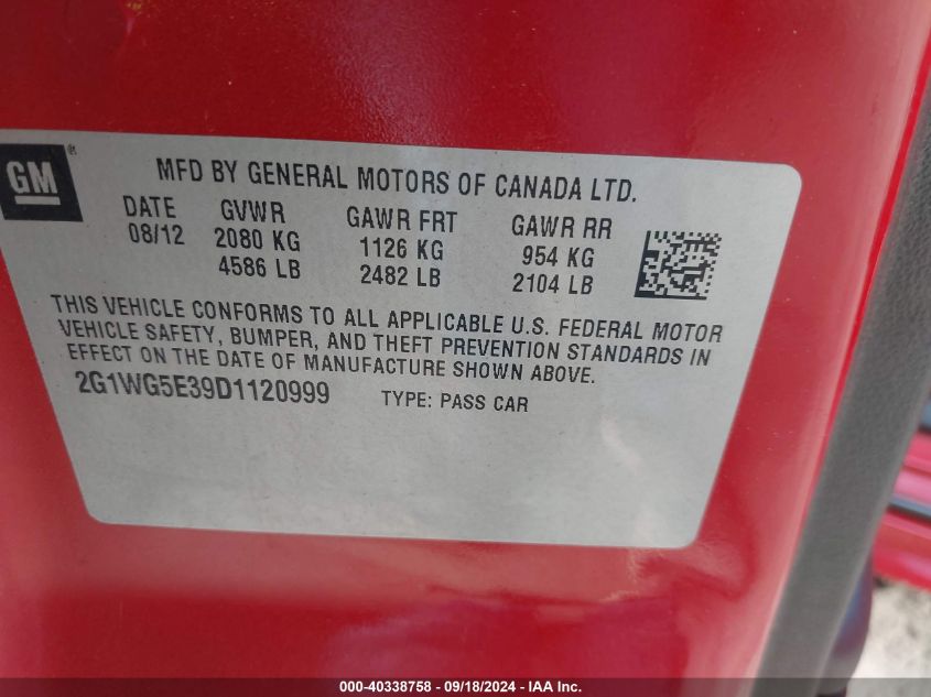 2G1WG5E39D1120999 2013 Chevrolet Impala Lt