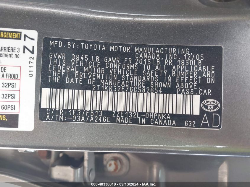 2T1KR32E76C582654 2006 Toyota Matrix Xr