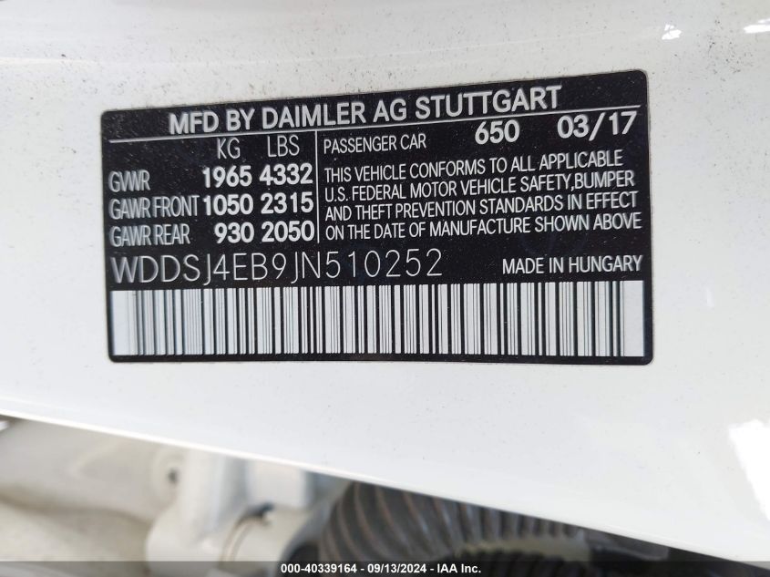 WDDSJ4EB9JN510252 2018 Mercedes-Benz Cla 250