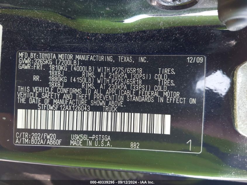 5TFDW5F12AX126043 2010 Toyota Tundra Grade 5.7L V8