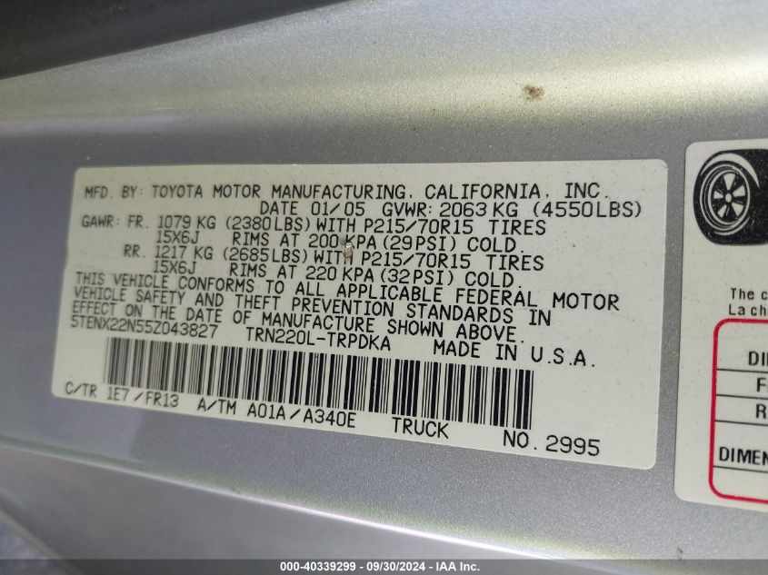 5TENX22N55Z043827 2005 Toyota Tacoma