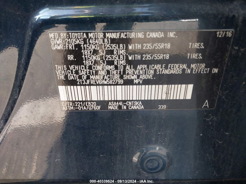 2T3JFREV6HW582799 2017 Toyota Rav4 Se