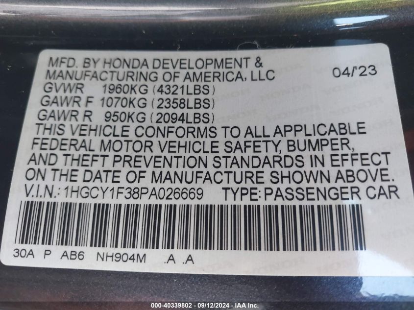 1HGCY1F38PA026669 2023 Honda Accord Ex