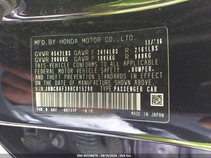 JHMCR6F39HC015290 2017 Honda Accord Hybrid