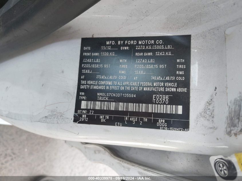 2013 Ford Transit Connect Xl VIN: NM0LS7CN3DT135594 Lot: 40339975