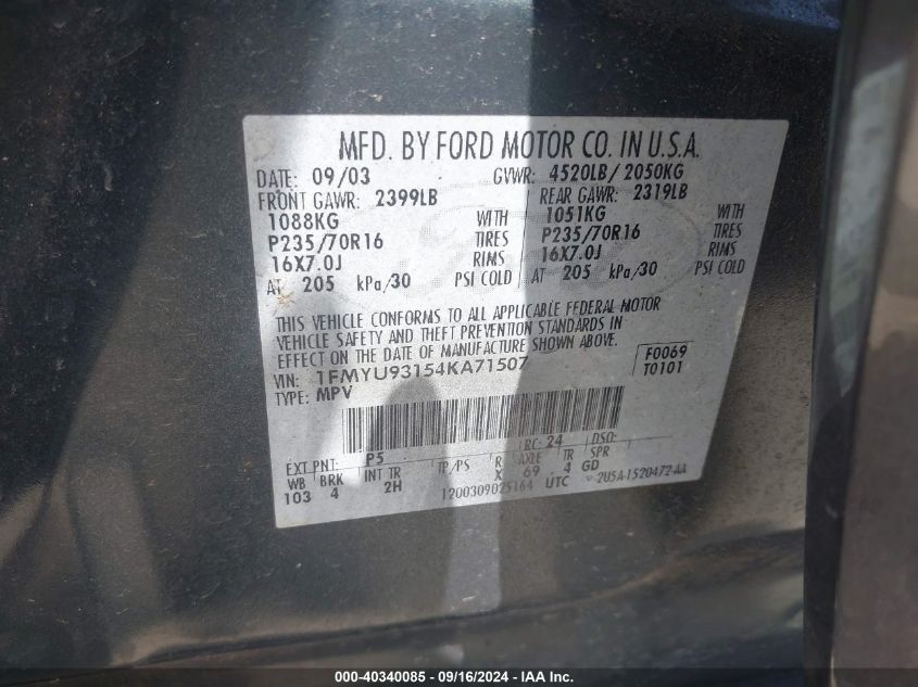 1FMYU93154KA71507 2004 Ford Escape Xlt