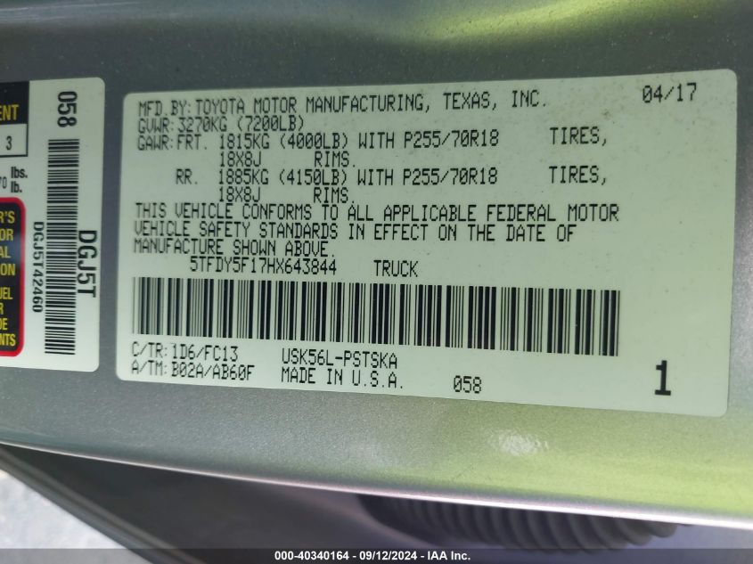 5TFDY5F17HX643844 2017 Toyota Tundra Sr5 5.7L V8