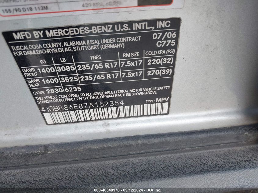 4JGBB86E87A152354 2007 Mercedes-Benz Ml 350 4Matic