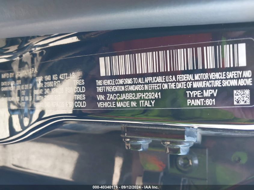 VIN ZACCJABB2JPH29241 2018 JEEP RENEGADE LATITUDE FWD