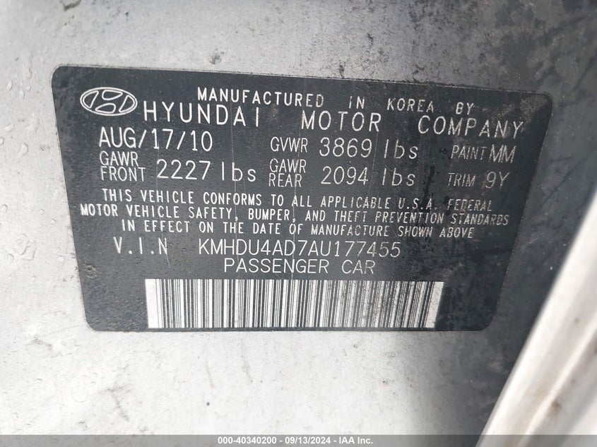 KMHDU4AD7AU177455 2010 Hyundai Elantra Gls