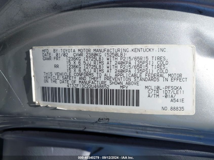 4T3ZF13C22U468652 2002 Toyota Sienna Le/Xle