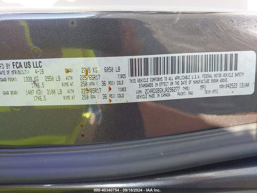 2018 DODGE GRAND CARAVAN SE - 2C4RDGBGXJR296277