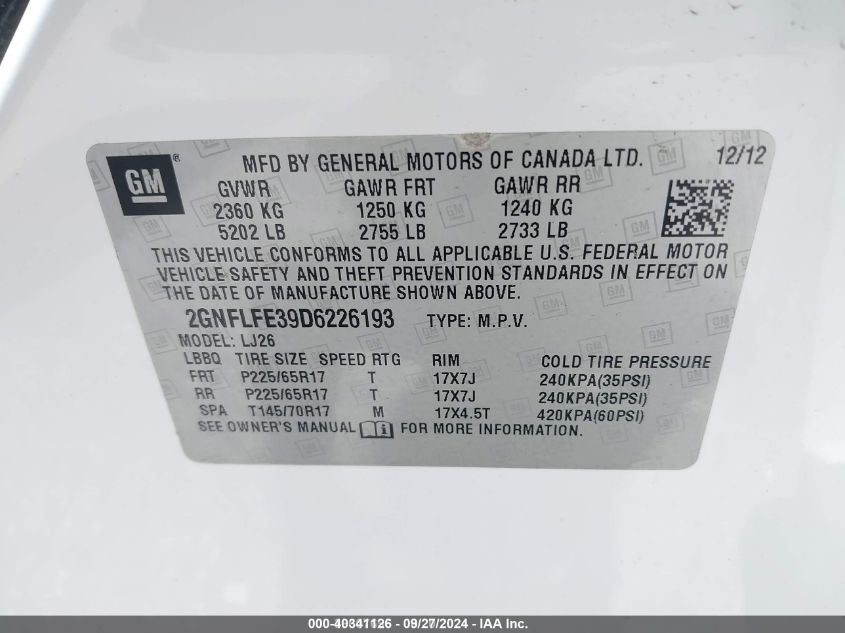 2GNFLFE39D6226193 2013 Chevrolet Equinox Ltz