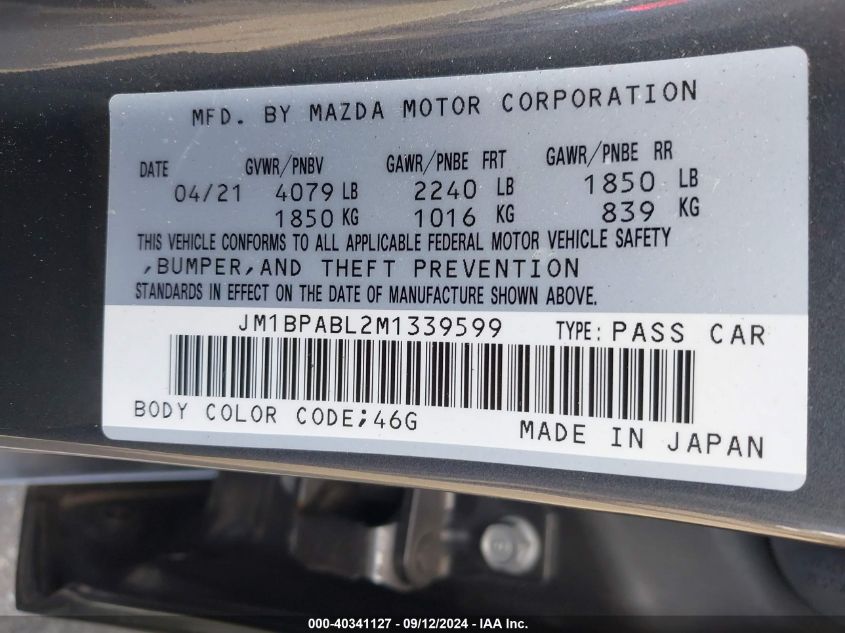 JM1BPABL2M1339599 2021 Mazda Mazda3 Select