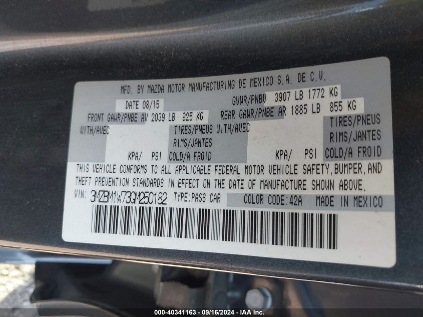 2016 MAZDA MAZDA3 I TOURING - 3MZBM1W73GM250182