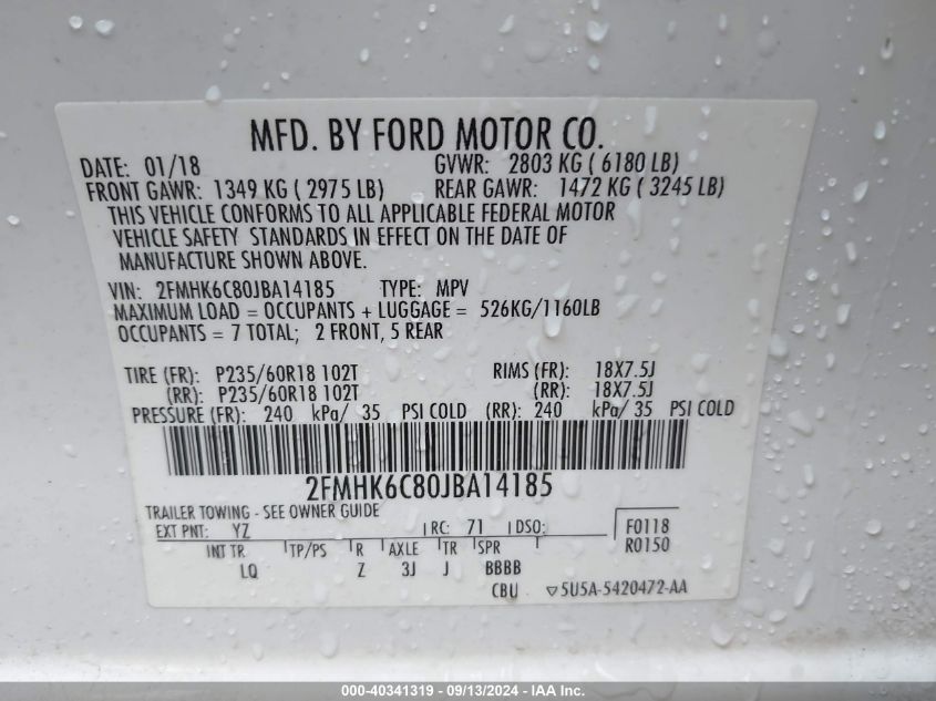 2FMHK6C80JBA14185 2018 Ford Flex Sel