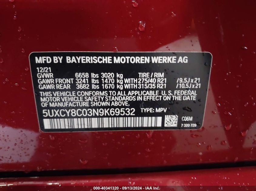 5UXCY8C03N9K69532 2022 BMW X6 M50I