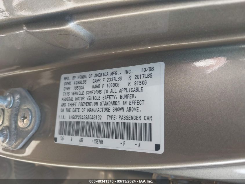 1HGCP26439A048132 2009 Honda Accord Lxp