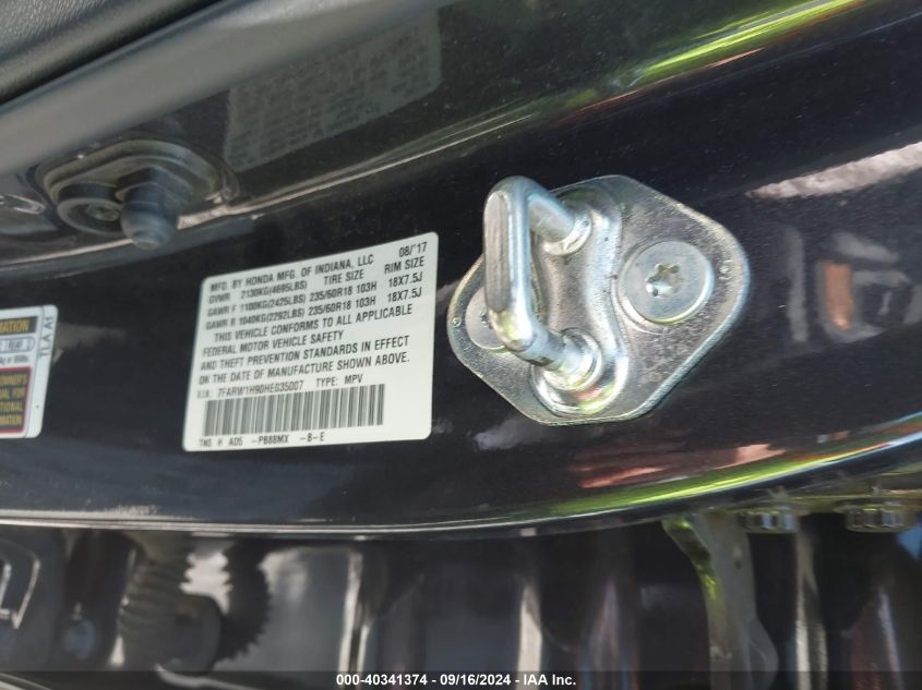 2017 Honda Cr-V Touring VIN: 7FARW1H90HE035007 Lot: 40341374