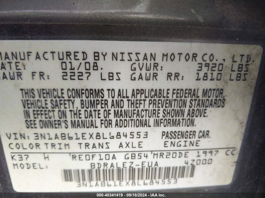 3N1AB61EX8L684553 2008 Nissan Sentra 2.0S