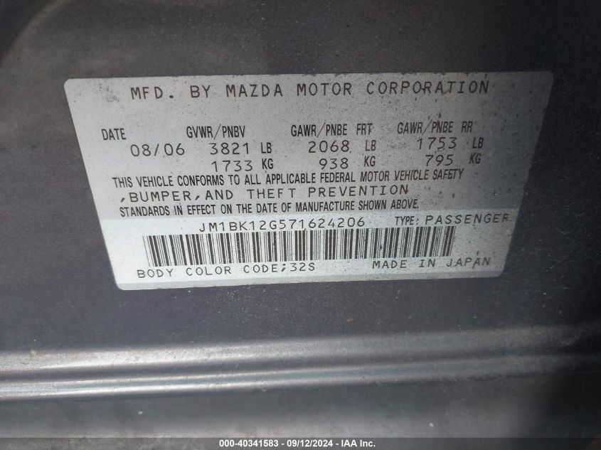 JM1BK12G571624206 2007 Mazda Mazda3 I Sport