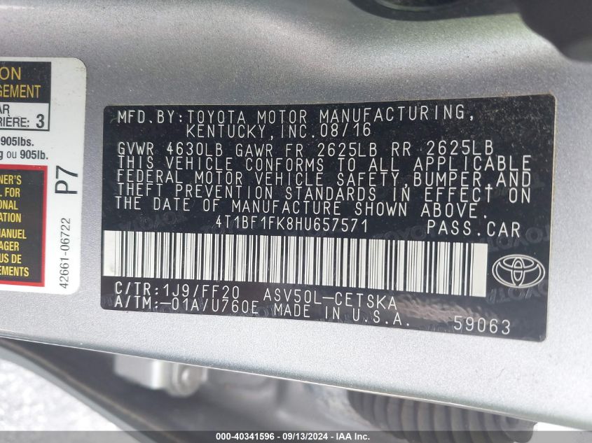 4T1BF1FK8HU657571 2017 Toyota Camry Se