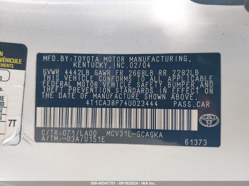 4T1CA38P74U023444 2004 Toyota Camry Solara Se/Sle