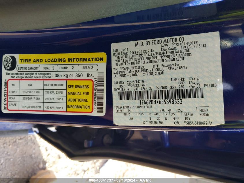 2014 FORD FUSION SE - 1FA6P0H76E5398533