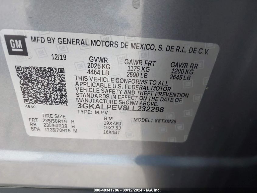 2020 GMC Terrain Fwd Slt VIN: 3GKALPEV8LL232298 Lot: 40341786