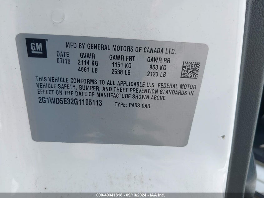 2016 CHEVROLET IMPALA LIMITED POLICE - 2G1WD5E32G1105113