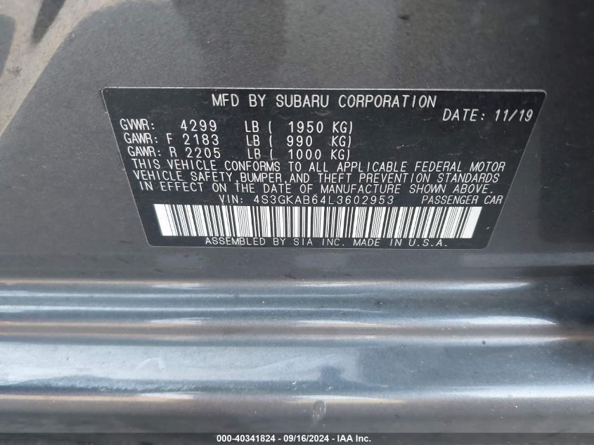 4S3GKAB64L3602953 2020 Subaru Impreza Sedan