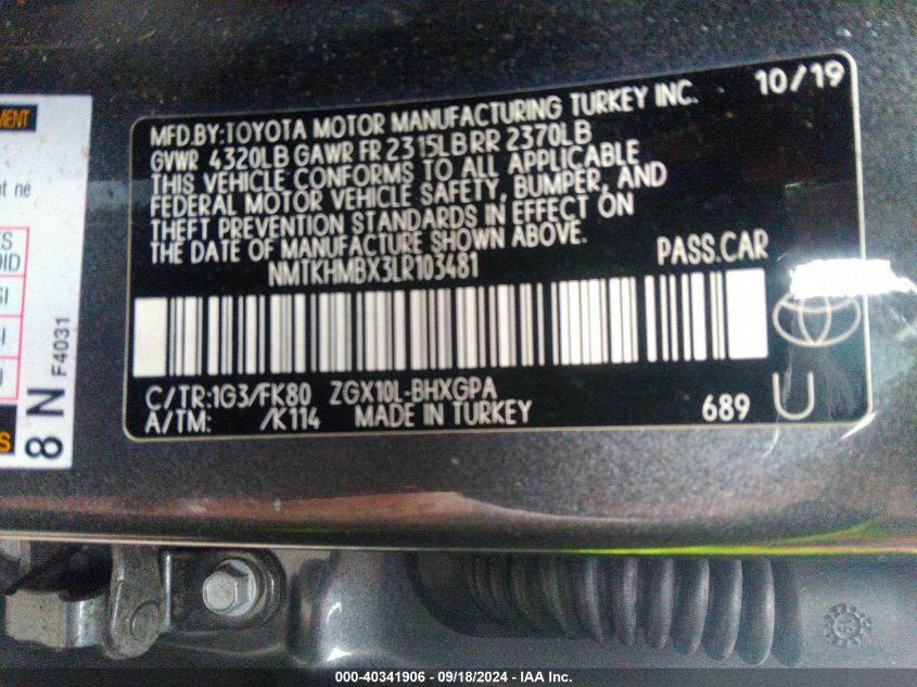 NMTKHMBX3LR103481 2020 Toyota C-Hr Xle/Le/Limited