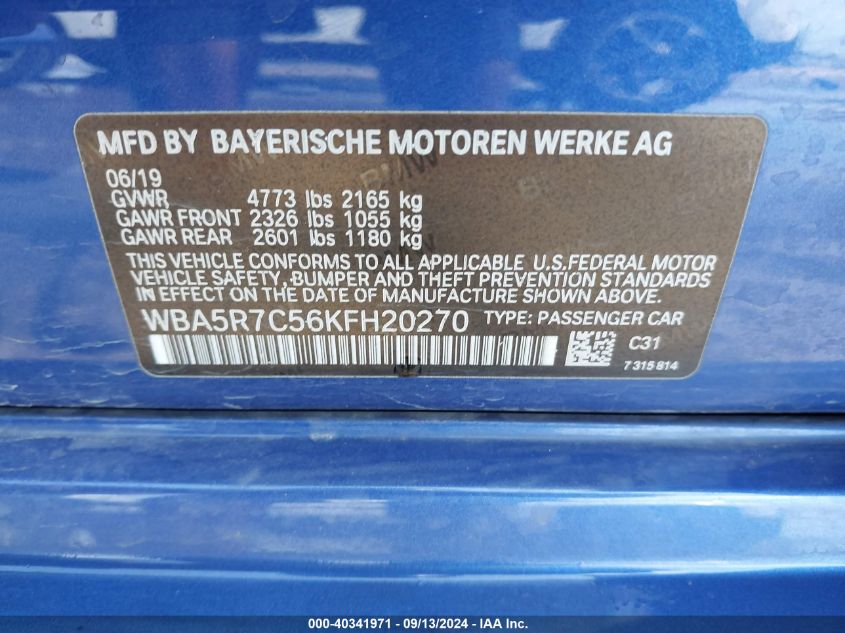 WBA5R7C56KFH20270 2019 BMW 330I xDrive