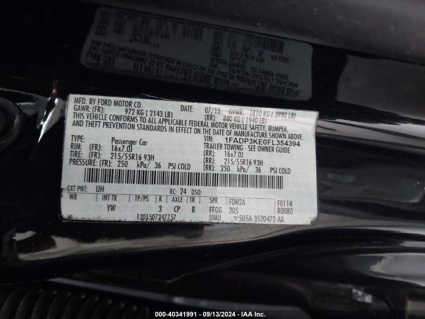 2015 FORD FOCUS SE - 1FADP3KE0FL354394