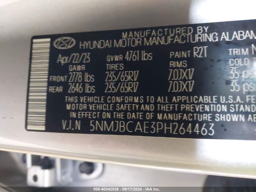 5NMJBCAE3PH264463 2023 Hyundai Tucson Sel