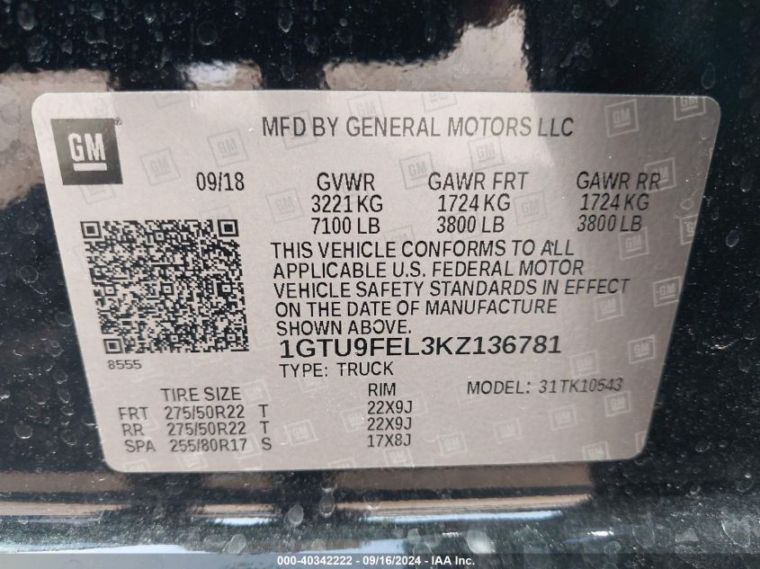 1GTU9FEL3KZ136781 2019 GMC Sierra 1500 Denali