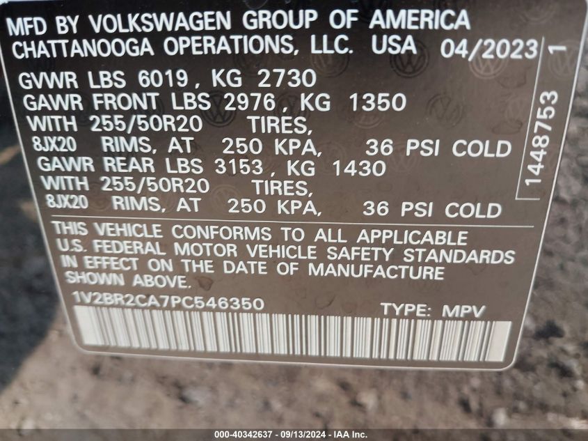 1V2BR2CA7PC546350 2023 Volkswagen Atlas 3.6L V6 Sel