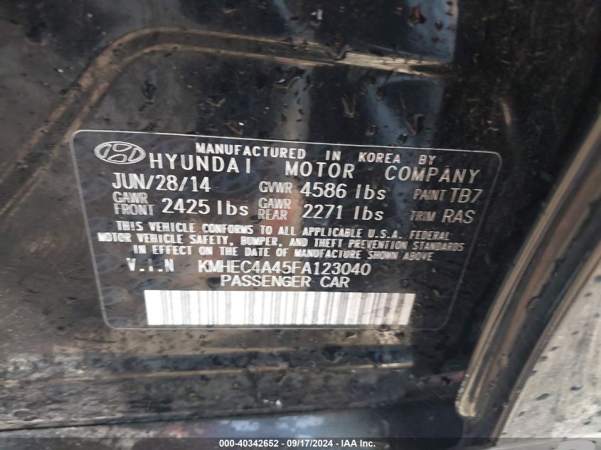 KMHEC4A45FA123040 2015 Hyundai Sonata Hybrid/Limited