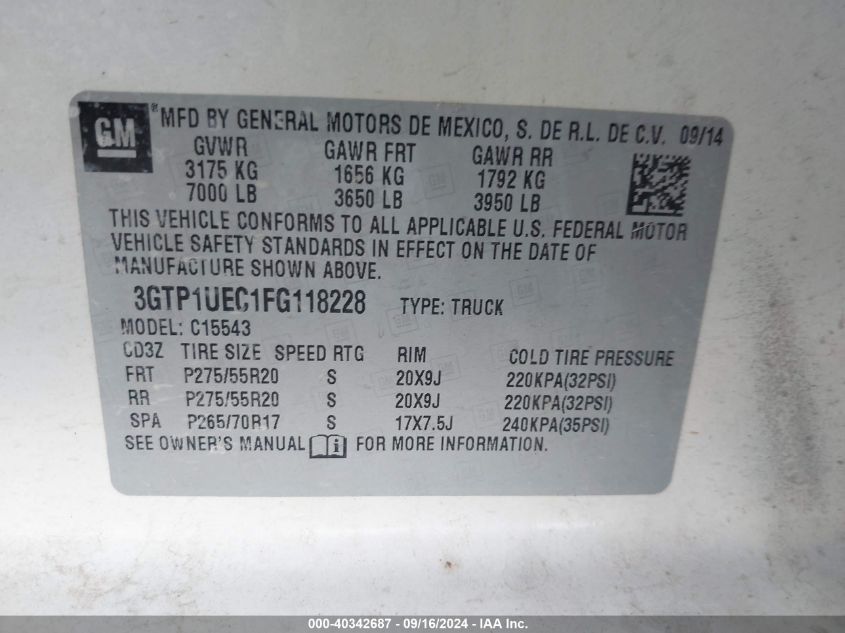 3GTP1UEC1FG118228 2015 GMC Sierra C1500 Sle