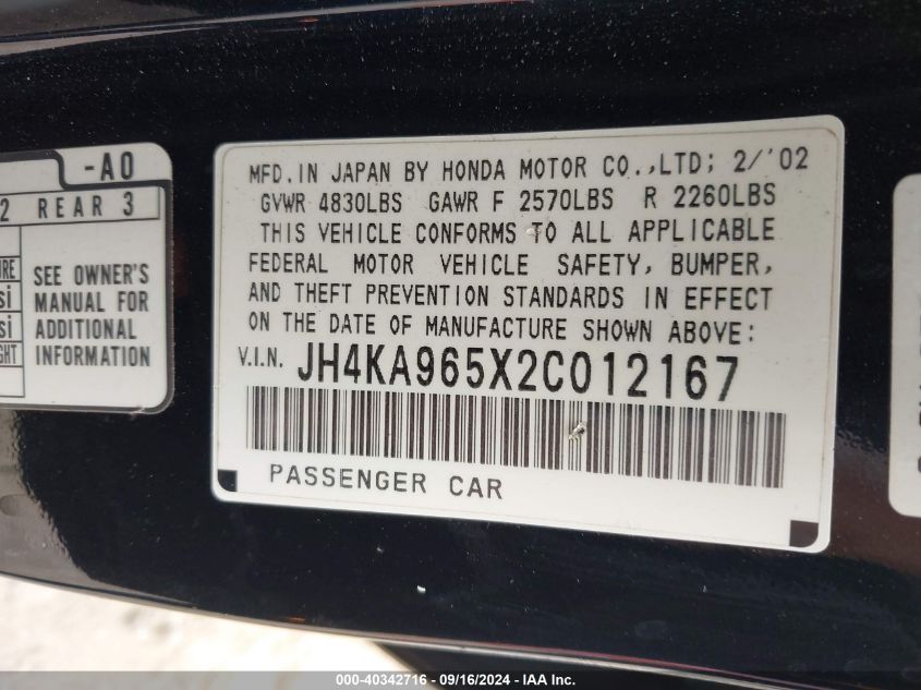 JH4KA965X2C012167 2002 Acura Rl 3.5