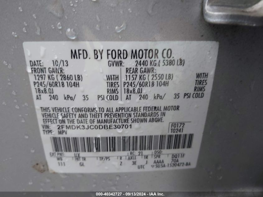 2FMDK3JC0DBE30701 2013 Ford Edge Sel