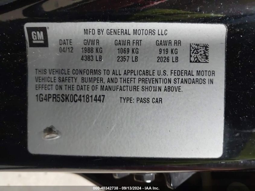 1G4PR5SK0C4181447 2012 Buick Verano Convenience Group