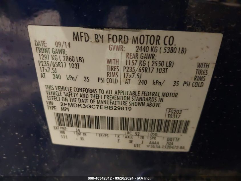 2FMDK3GC7EBB29819 2014 Ford Edge Se