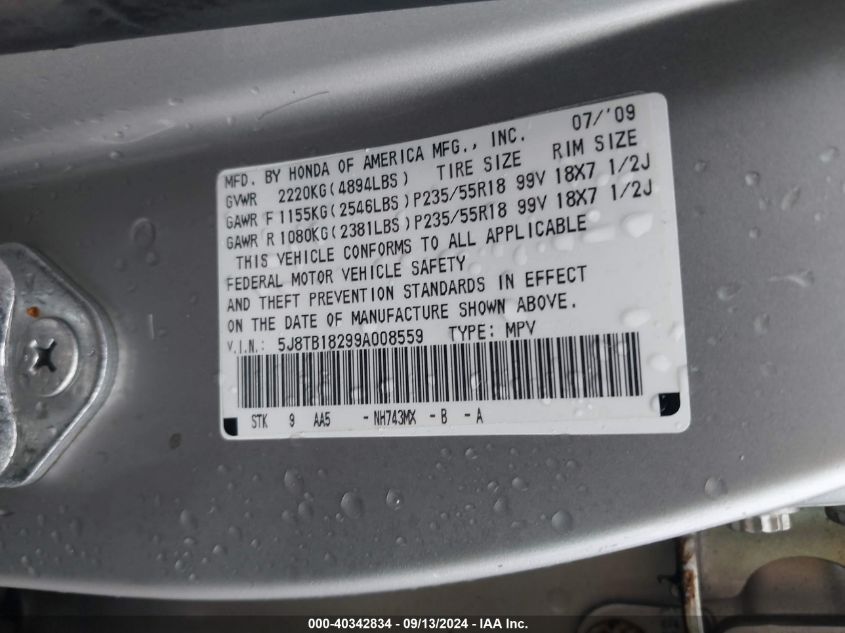 5J8TB18299A008559 2009 Acura Rdx