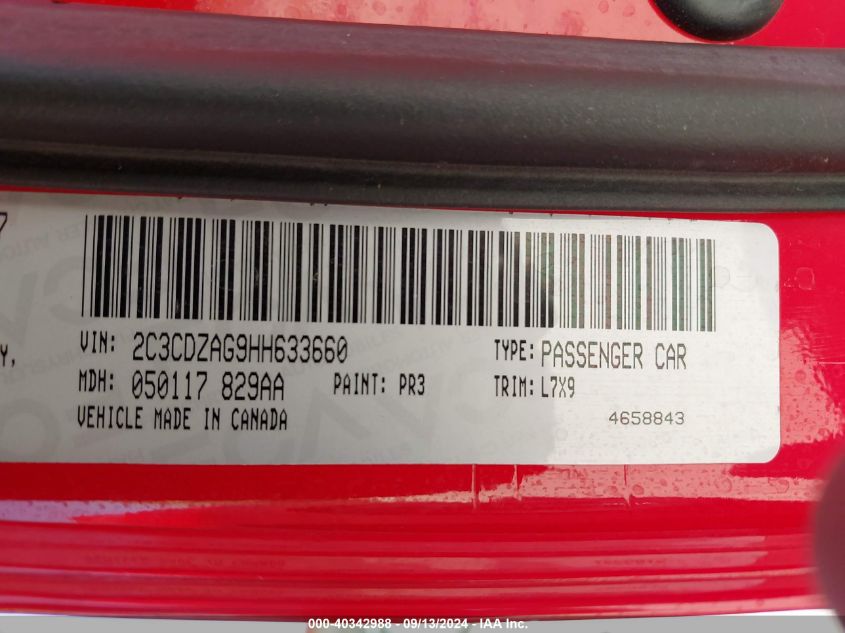 VIN 2C3CDZAG9HH633660 2017 DODGE CHALLENGER SXT
